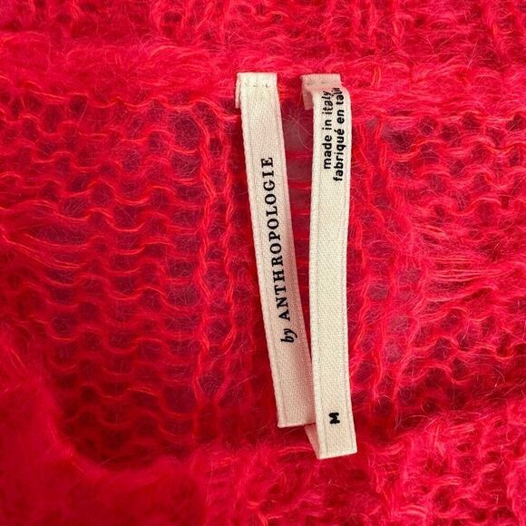 Anthropologie Medium Lightweight Cable Wool Neon Pink Sweater - Picture 8 of 10